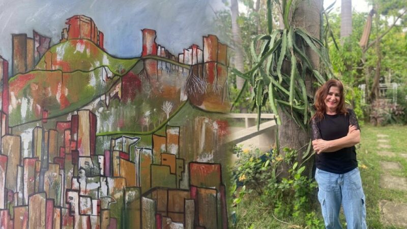 Maria Stefanon incorpora em sua pintura resquícios de ninhos abandonados e leva ao Revoada a discussão da crise climática a partir de sua obra
