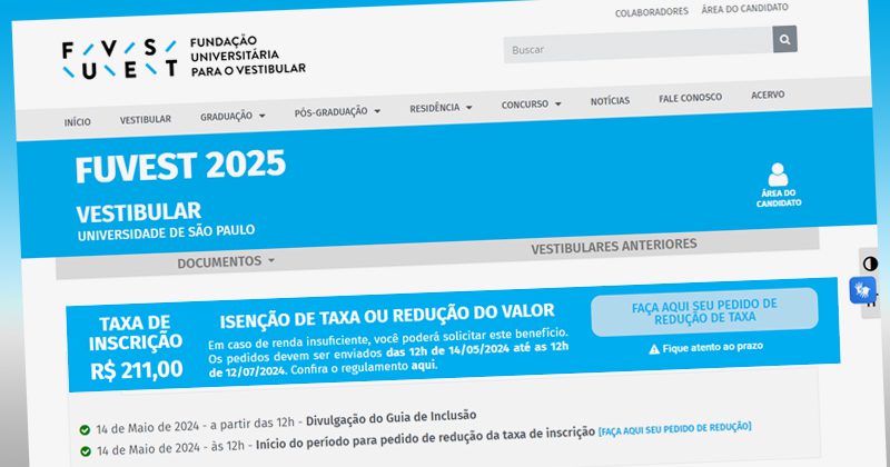Vestibular 2025: Fuvest recebe pedidos de isenção e redução de taxa de inscrição